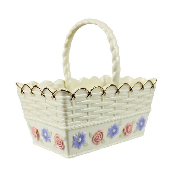 Lenox Spring Garden Woven Porcelain Handled Basket Gold Trim Cottagecore Kitsch - Picture 3 of 9